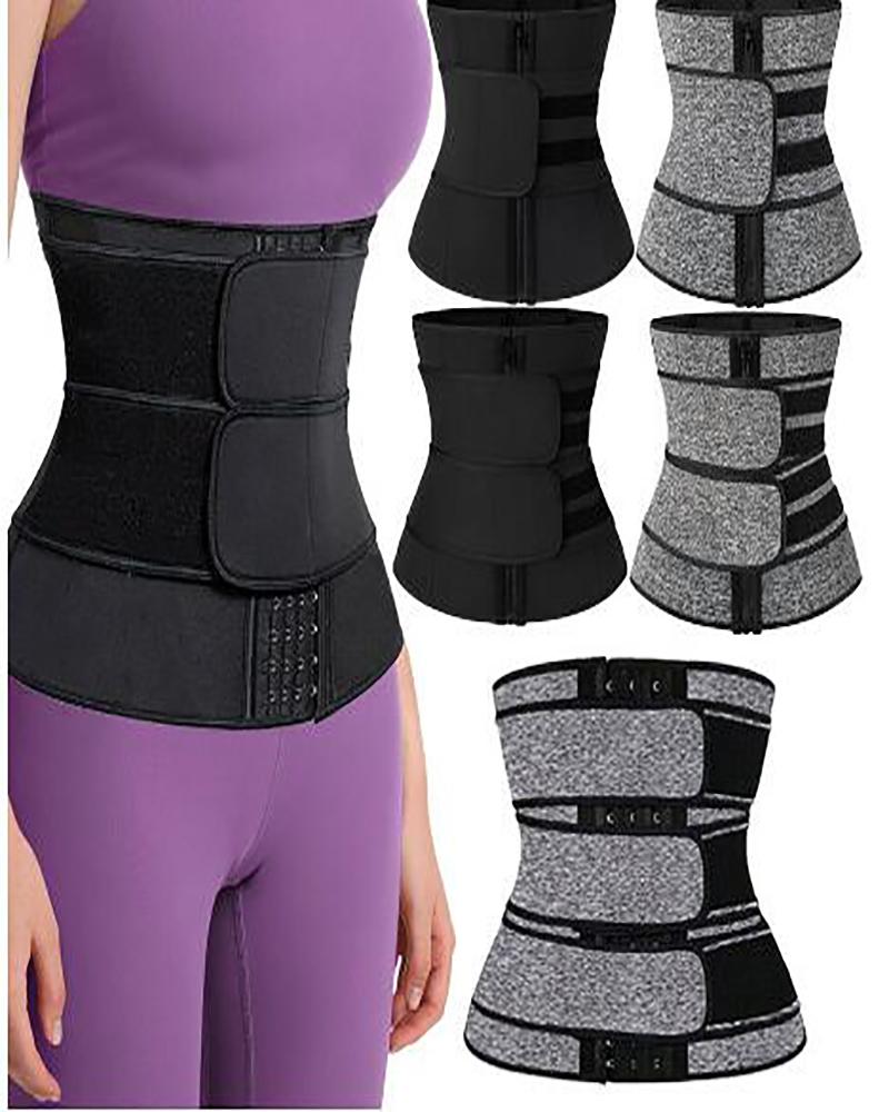 

Body Shaping Control Zipper Front Double Belt Waist Trainer Corset Shapewear, Gray