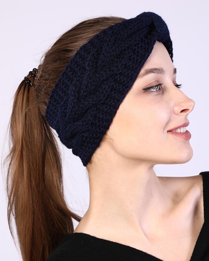 

1pc Bowknot Design Knit Wide Headband, Purplish blue