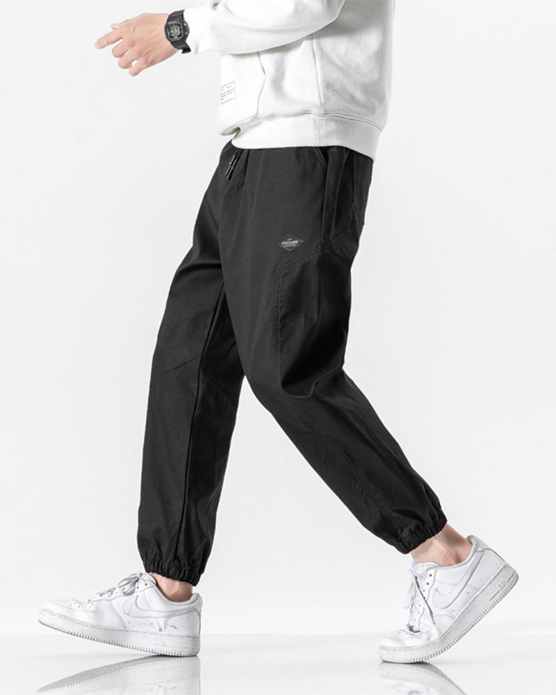 

Solid Loose Harem Pockets Cargo Pants, Black