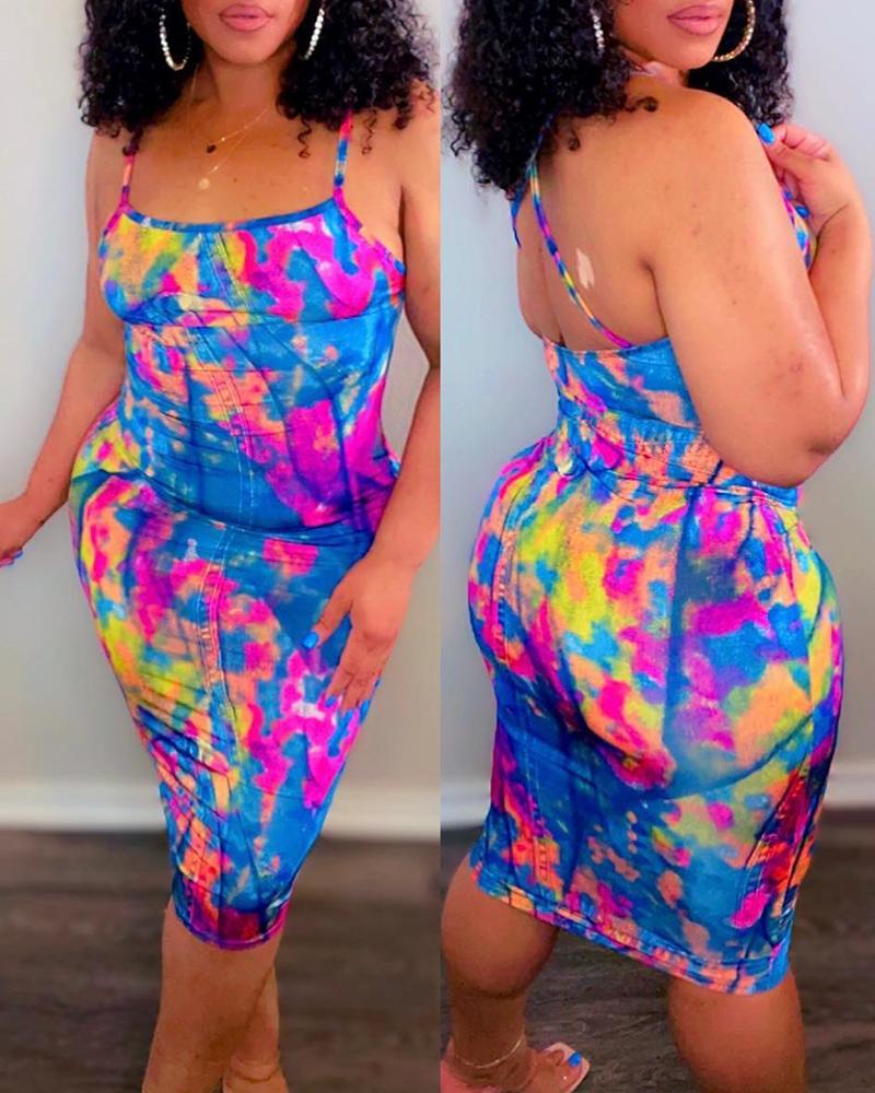 

Tie Dye Print Spaghetti Strap Bodycon Dress, Multicolor