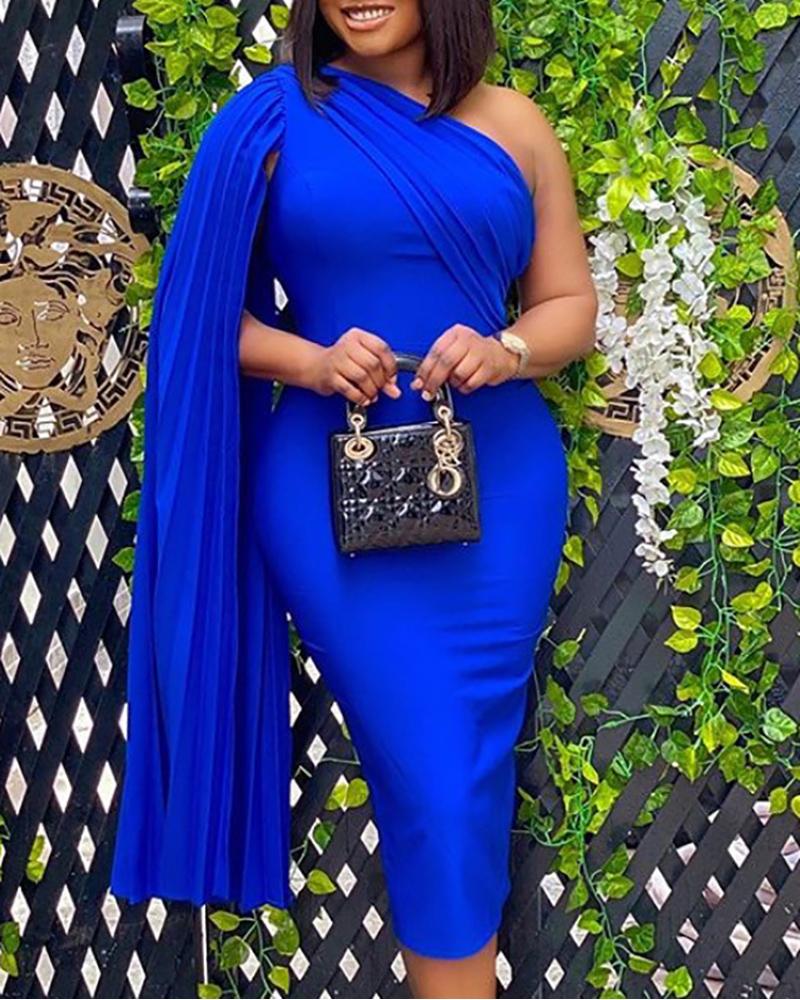 

Plus Size One Shoulder Ruched Evening Dress, Blue