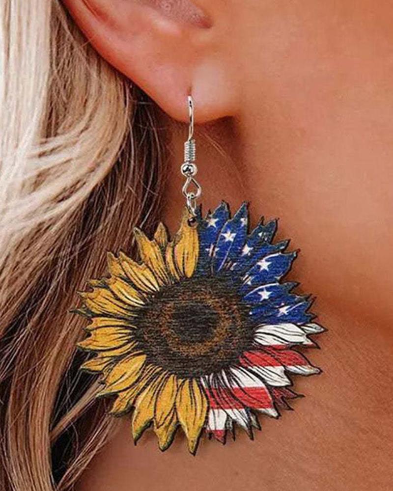 

1Pair Independence Day Flag Sunflower Shaped Hook Earrings, Multicolor