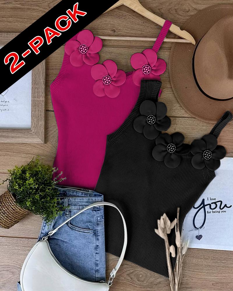 

2-Pack Floral Pattern Beaded Knit Tank Top, Style5