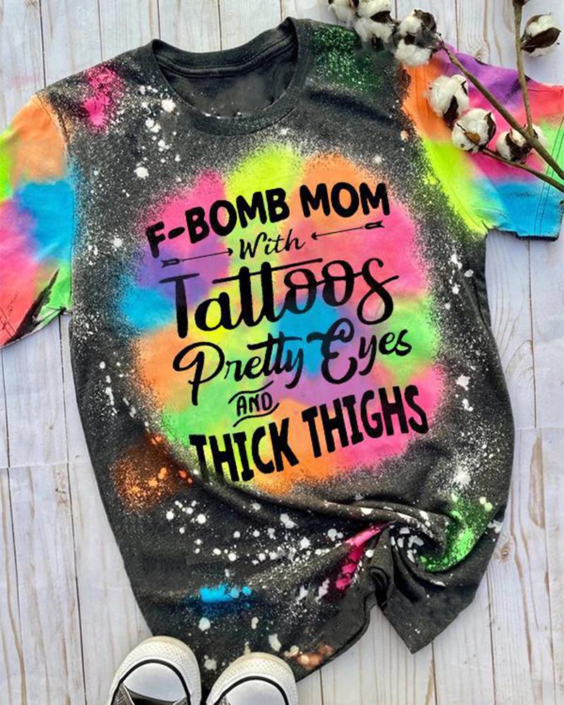 

Letter Tie Dye Print Casual Tee Fashion Street Crew Neck Summer T-shirt, Multicolor