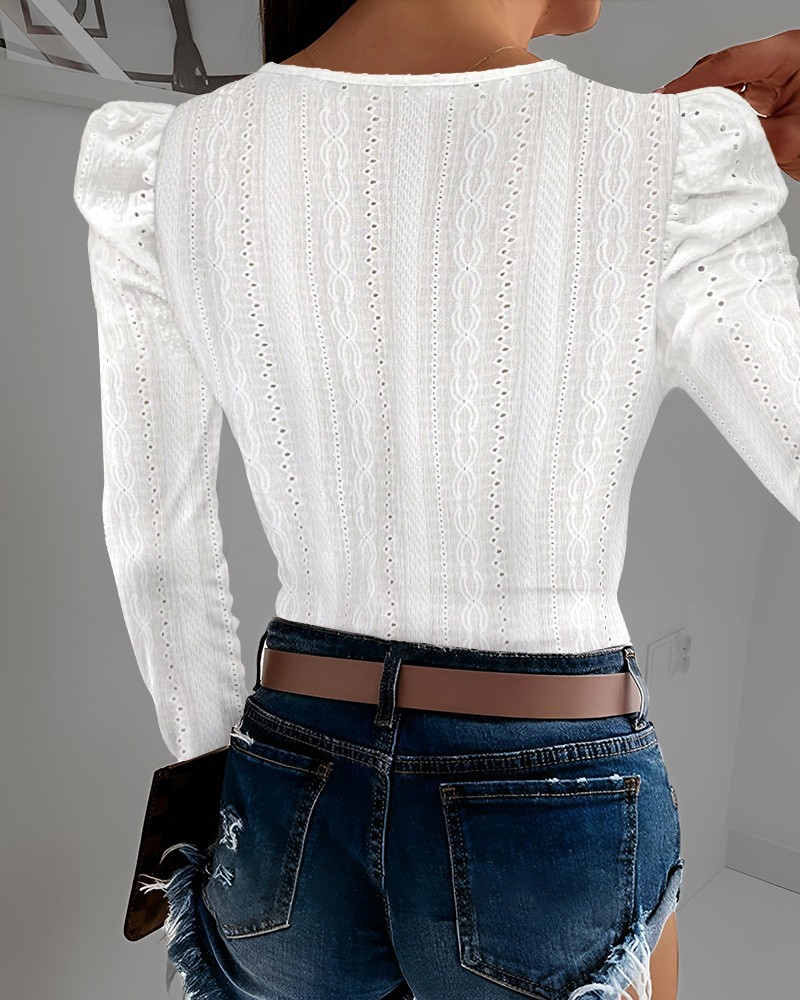 トップス Eyelet Rib Stitch Square-neck T-shirt FUMIKA UCHIDA / EYELET RIB STITCH SQUARE-NECK T-SHIRT