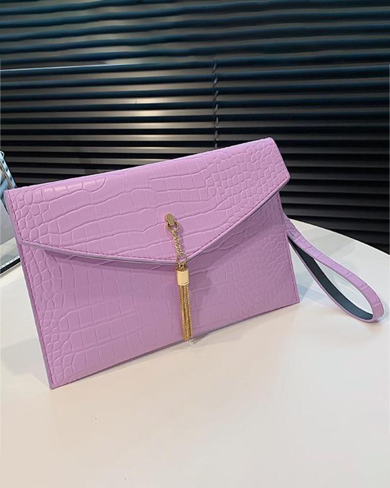 

Crocodile Envelop Clutch Bag, Purple