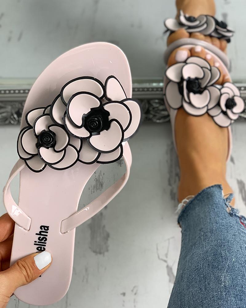 

Toe Post Flower Design Flat Sandals, Pink