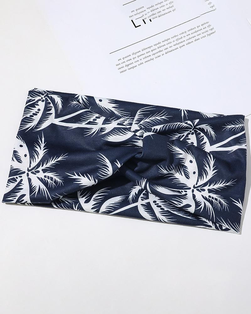 

1pc Coconut Tree Print Twisted Yoga Sports Wide Headband, Purplish blue