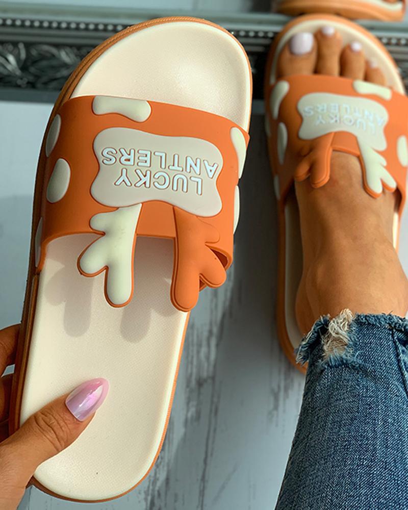 

Colorblock Cartoon Letter Pattern Slippers, Orange