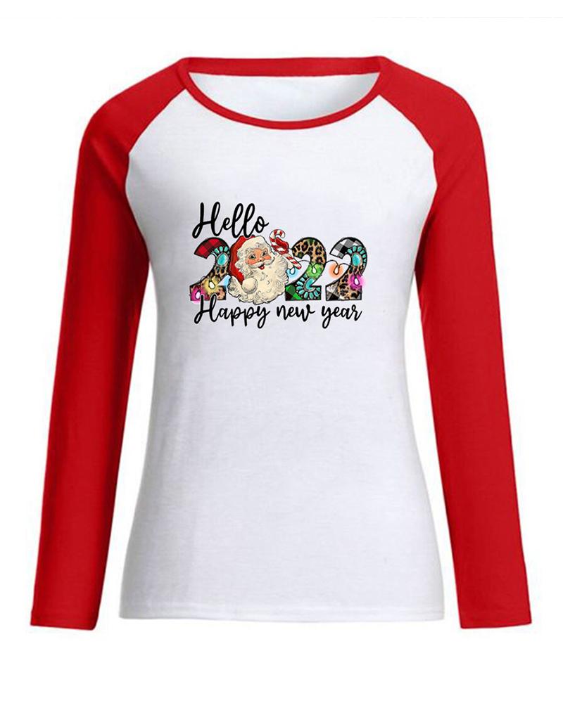 

Christmas Santa Colorblock Letter Print Top, Red