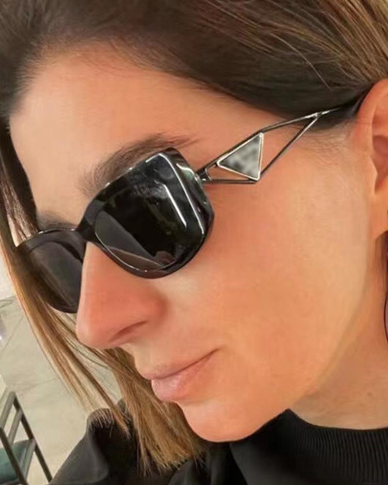 

1Pair Hollow Out Triangle Pattern Square Frame Sunglasses, Black