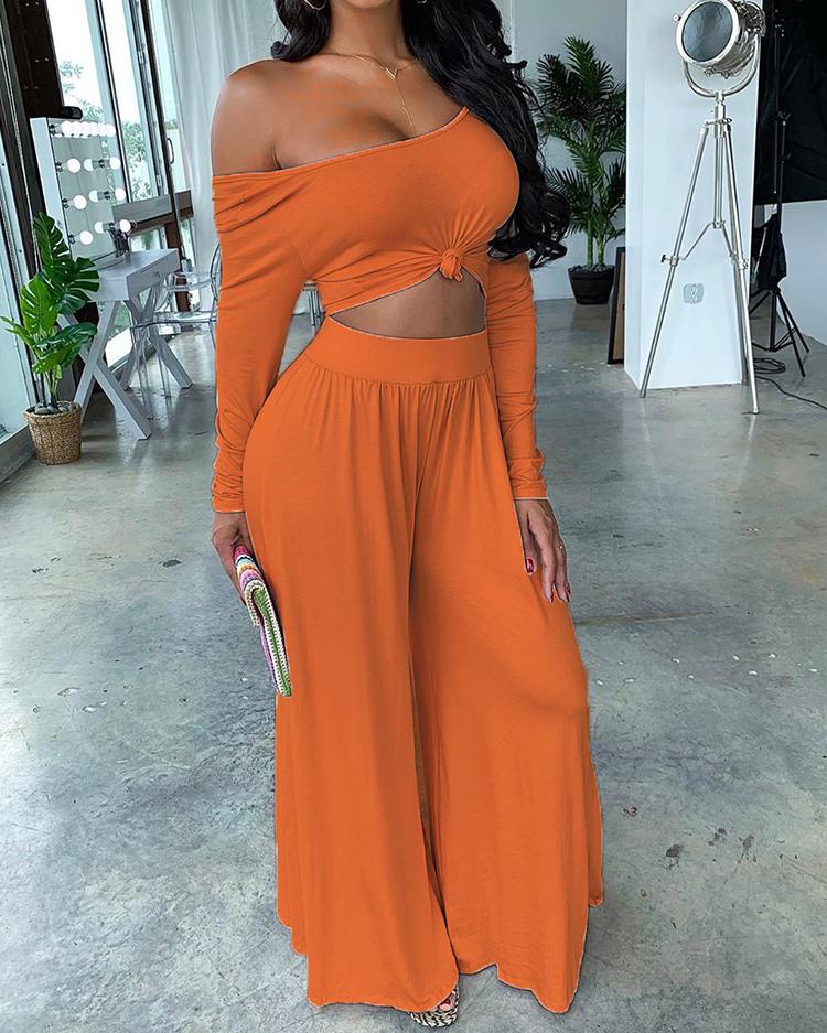 

Long Sleeve Top & Wide Leg Pants Set, Orange