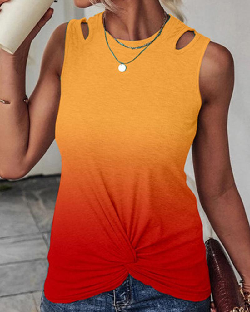 

Ombre Cutout Twisted Casual Tank Top, Orange