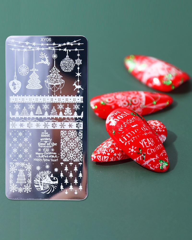 

1pcs Christmas Pattern Nail Art Template, Red