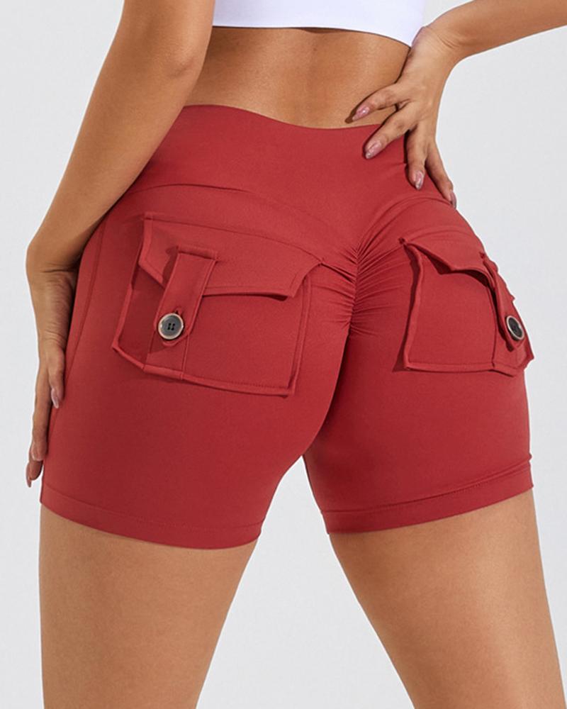 

Quick Dry Pocket Design Ruched Active Shorts, Red