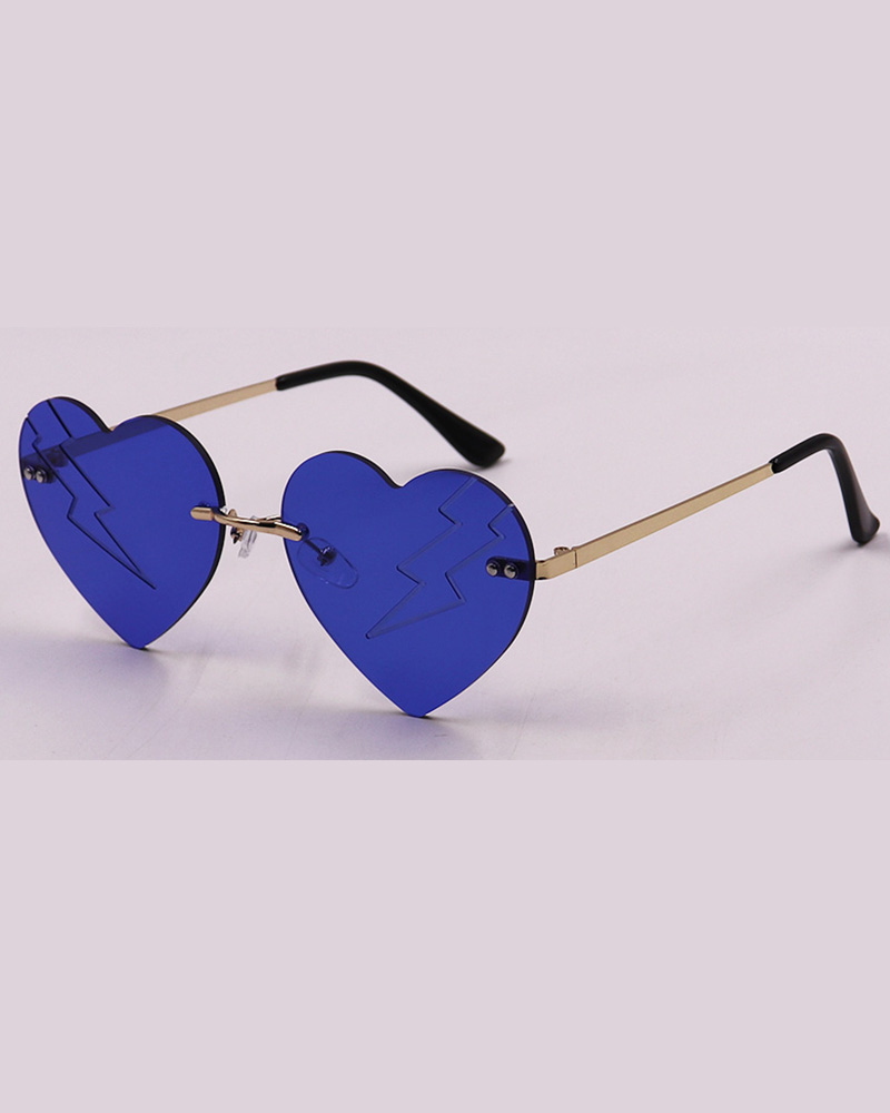 

1Pair Gradient Color Heart Shaped Rimless Trendy Sunglasses, Dark blue