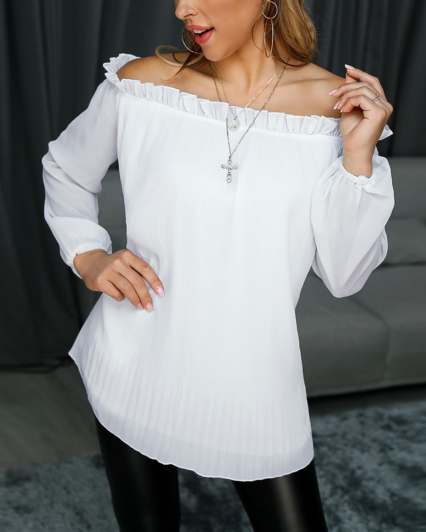 

Off Shoulder Mesh Casual Blouse, White