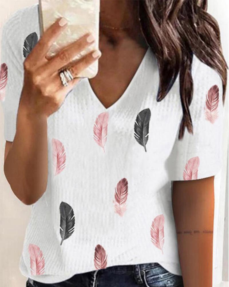 

Floral Print Short Sleeve Loose Blouse, White