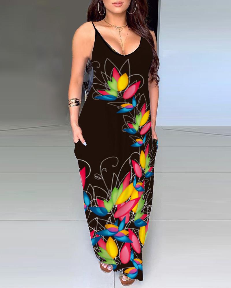 

Multicolor Lip & Letter Print Splicing Ink Splash Sling Maxi Dress, Style6