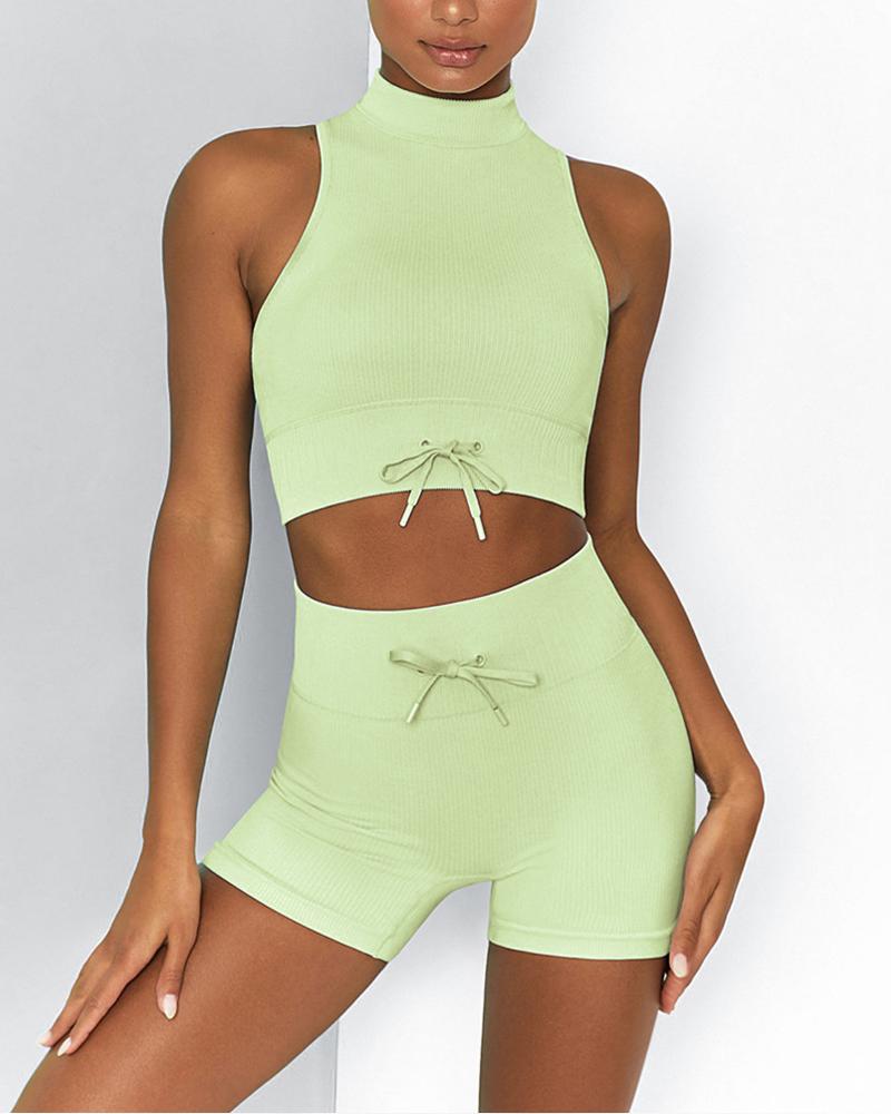 

High Waist Drawstring Active Set, Light green