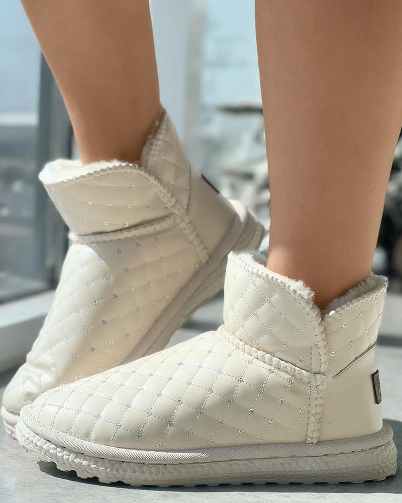 

Contrast Sequin Quilted Lined Snow Boots, Beige