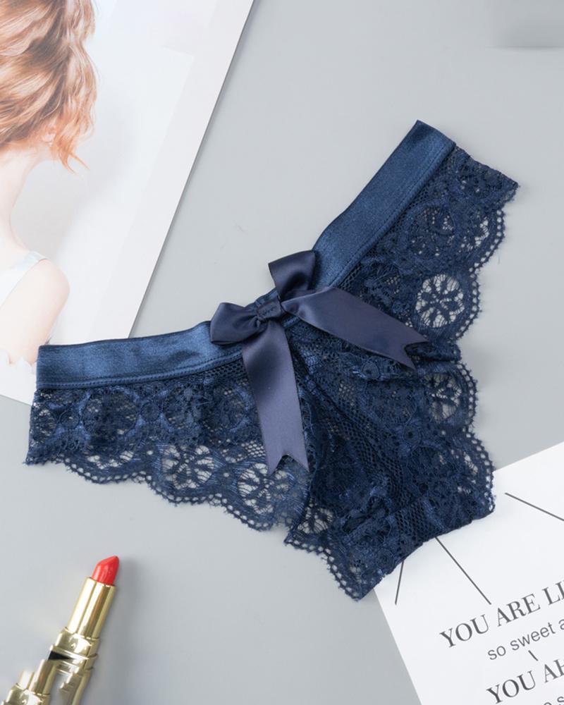 

Bowknot Decor Crochet Lace Skinny Panty, Blue