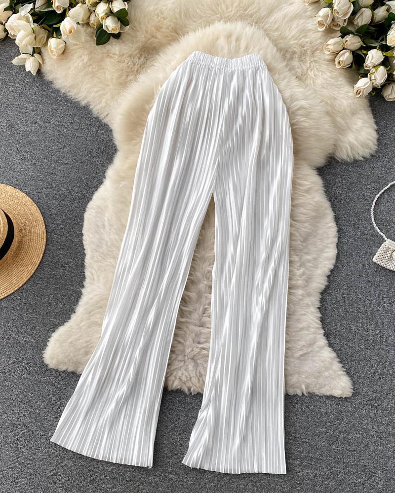 

Pleated High Waist Wide Leg Pants, White