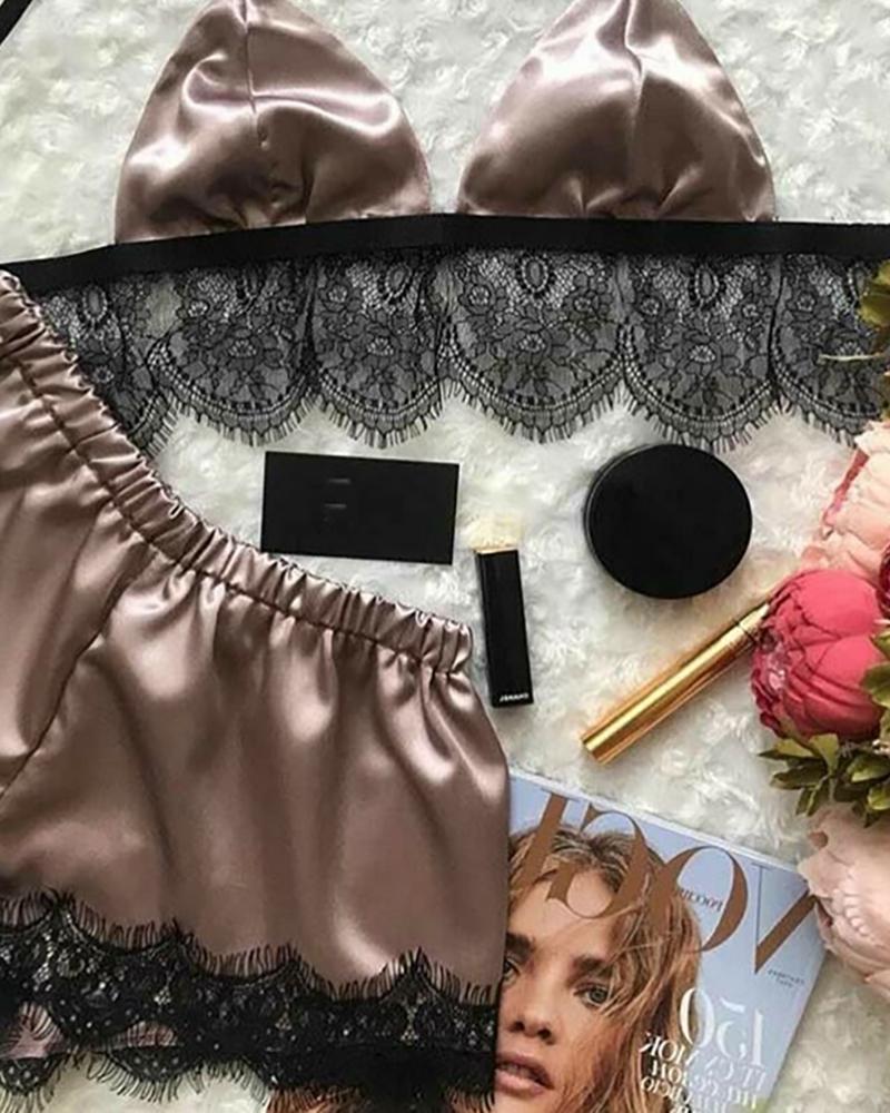 

Lace Trim Satin Cami Sets, Champagne
