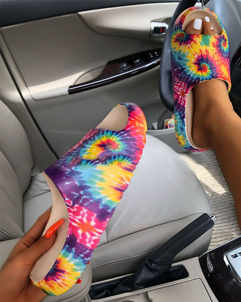 

Tie Dye Print Round Toe Non-slip Slippers, Multicolor