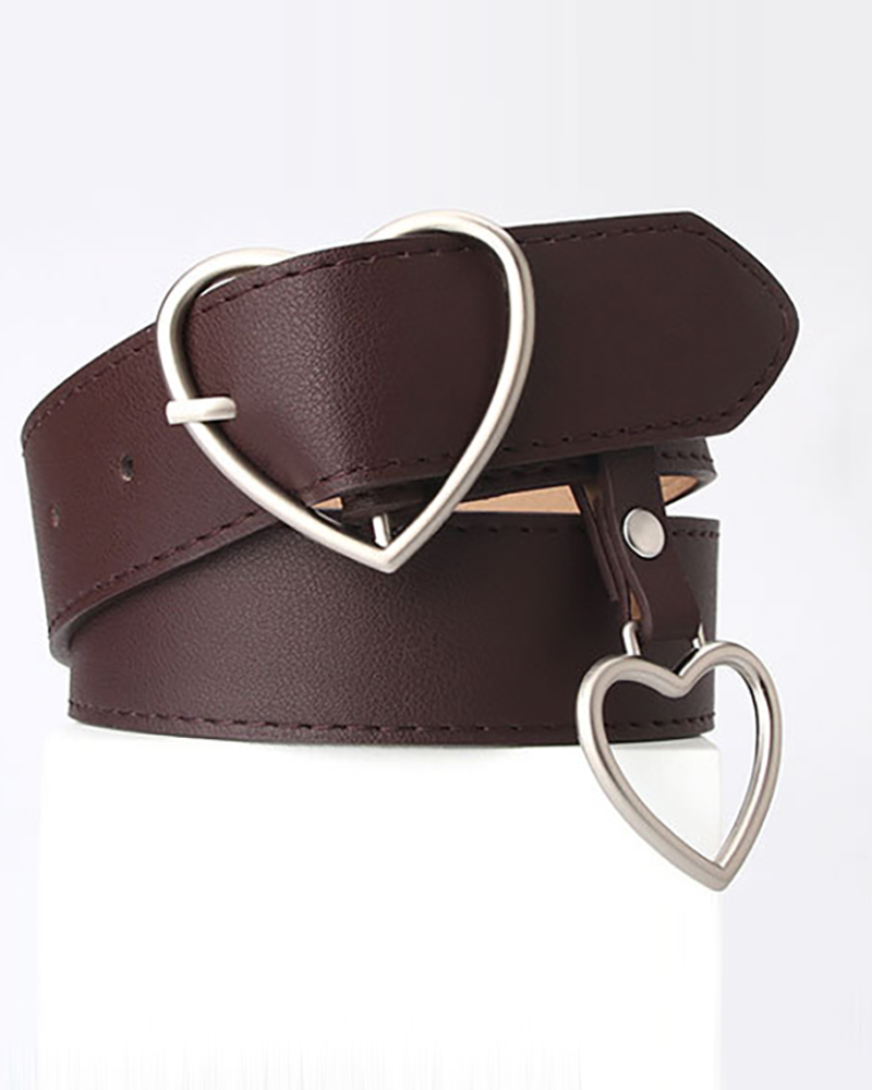 

Double Heart Buckle PU Belt, Coffee