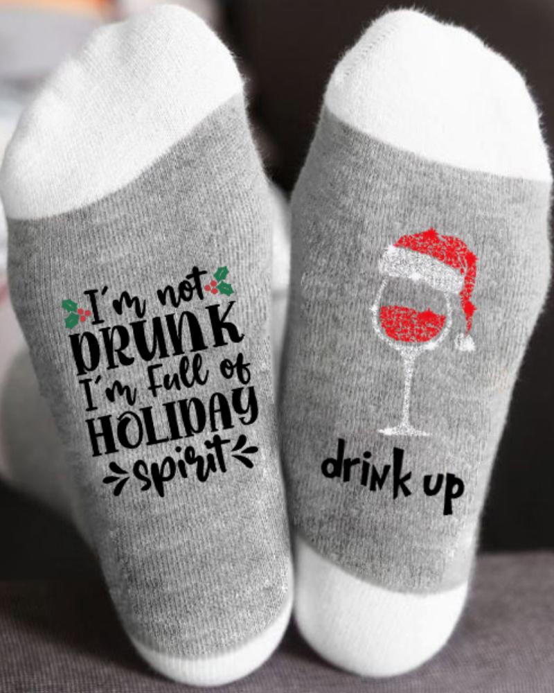 

1Pair Christmas Wine Glass Letter Print Socks, Style1