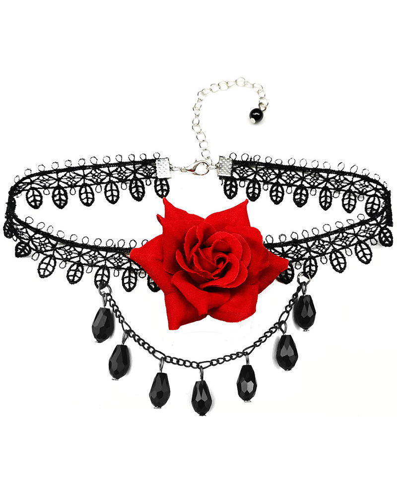 

Halloween Vintage Lace Rose Pattern Choker, Black