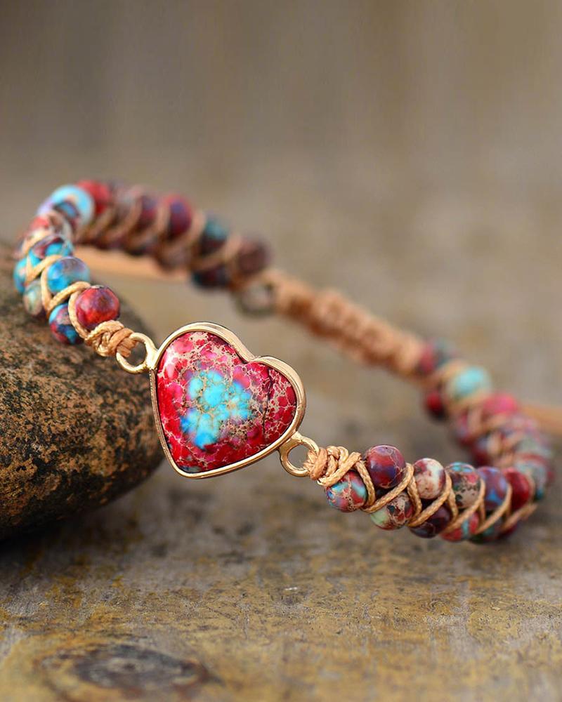 

1pc Vintage Marble Heart Beaded Bracelet, Red