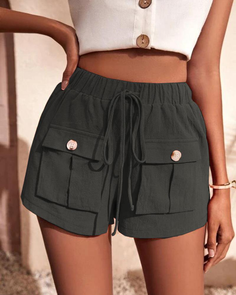 

Pocket Detail Drawstring Waist Casual Shorts, Army green