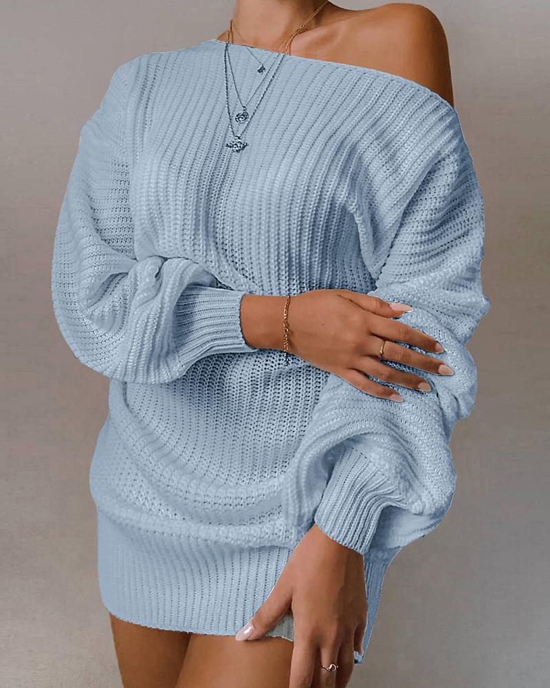 

Cold Shoulder Lantern Sleeve Knit Dress, Blue