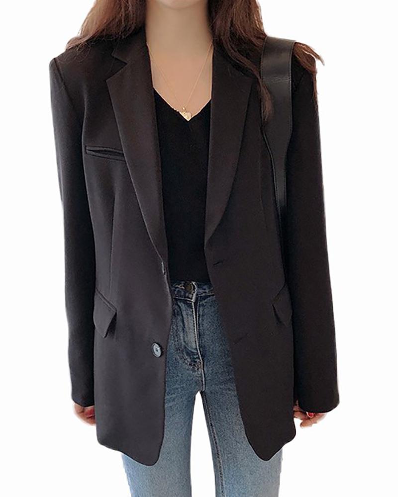 

Long Sleeve Button Design Pocket Decor Blazer Coat, Black