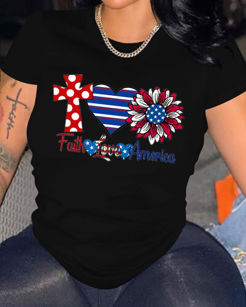 

Independence Day Flag Letter Print Casual T-shirt, Black