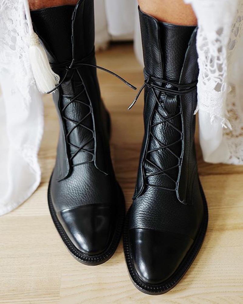 

Faux Leather Lace-Up Boots, Black