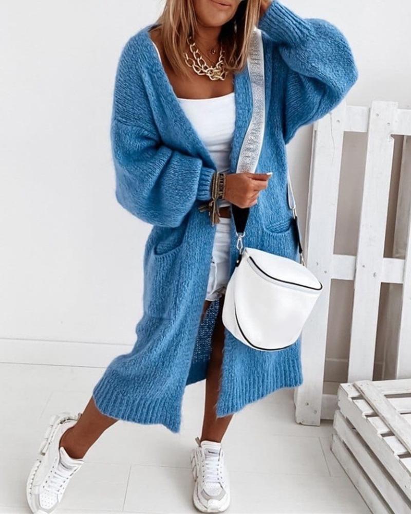 

Pocket Design Long Sleeve Casual Cardigan, Blue