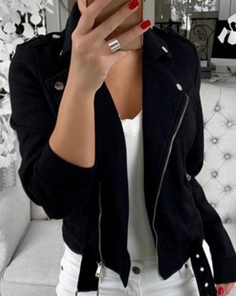 

Solid Color Casual Blazer Coat, Black