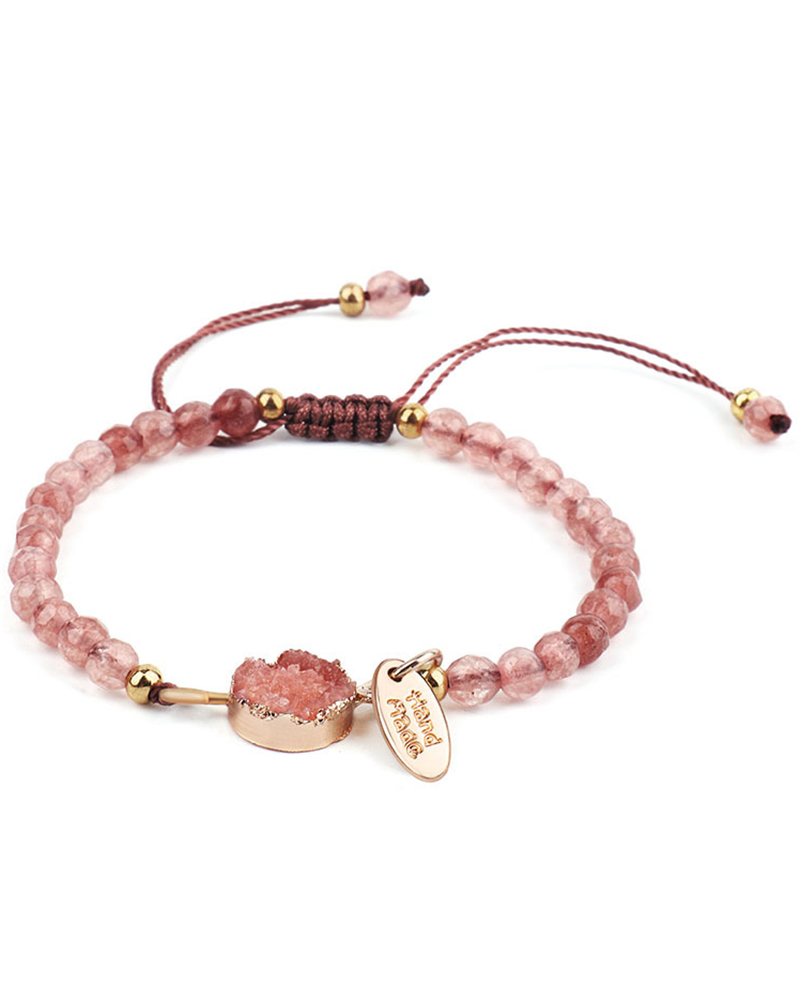

1pc Crystal Stone Adjustable Strap Beaded Bracelet, Pink