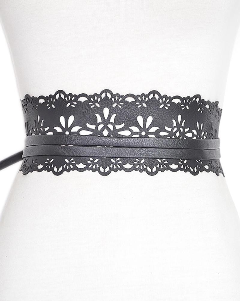 

1PCS Cutout PU Leather Wide Band Corset, Black