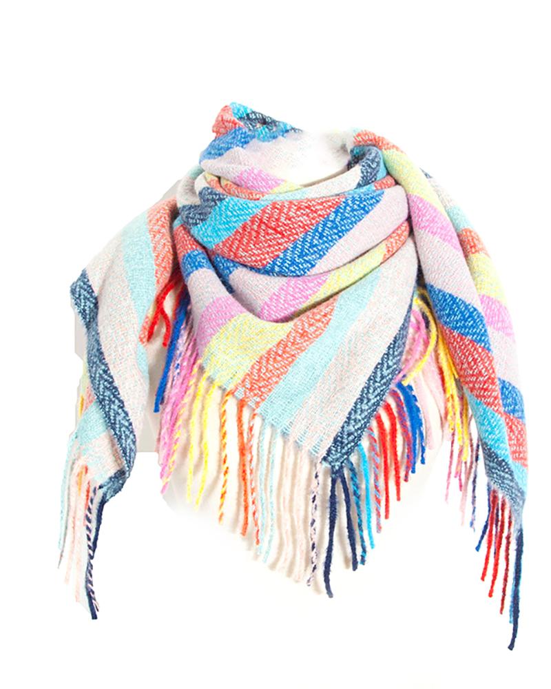 

Striped Colorblock Tassel Design Scarf, Style3