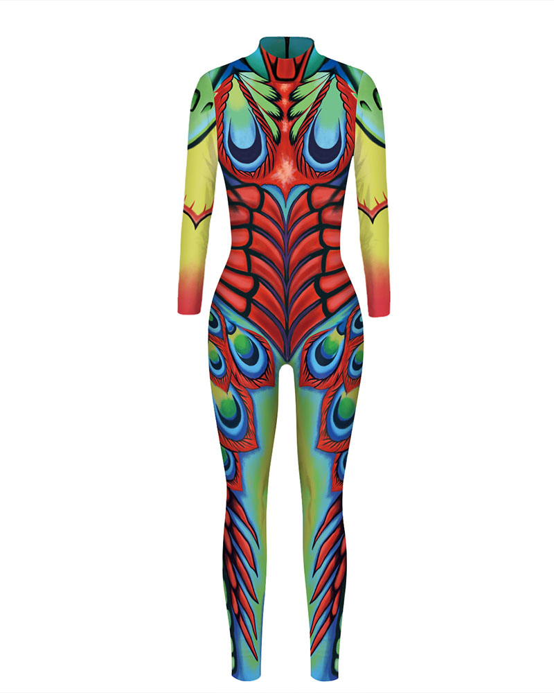 

Long Sleeve Graphic Print Skinny Halloween Costume Jumpsuit, Style1