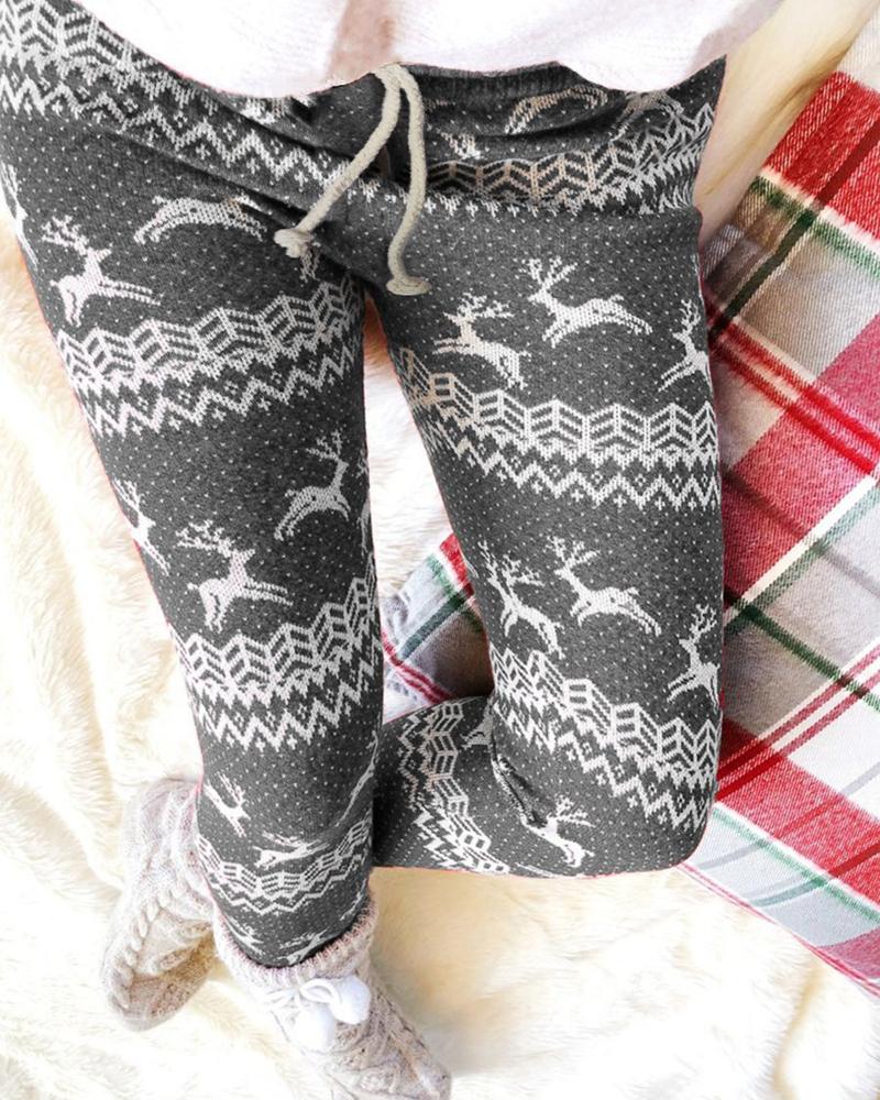 

Christmas Chevron Elk Pattern Drawstring Sweatpants, Gray