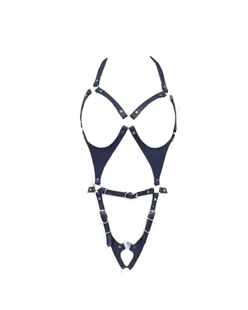 

O-Ring PU Leather Buckle Strap Full Body Harness, Purplish blue