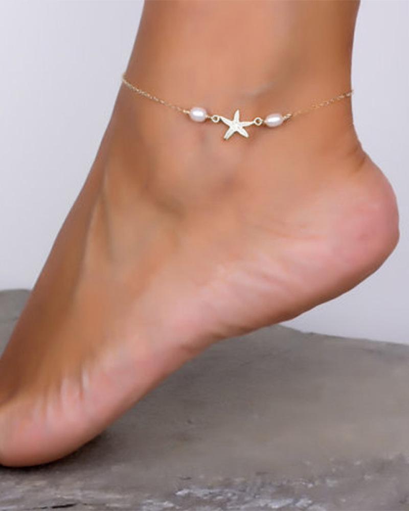 

1pc Star Pearls Chain Anklet, Silver