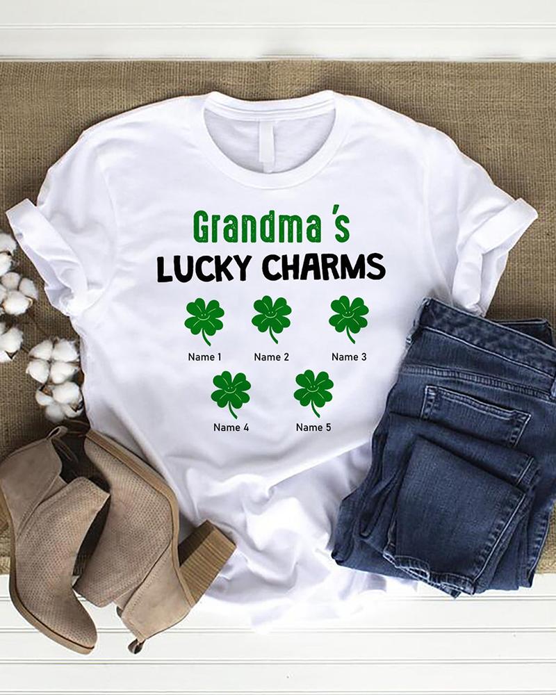 

St. Patrick's Day Letter & Clovers Print Short Sleeve T-shirt, White