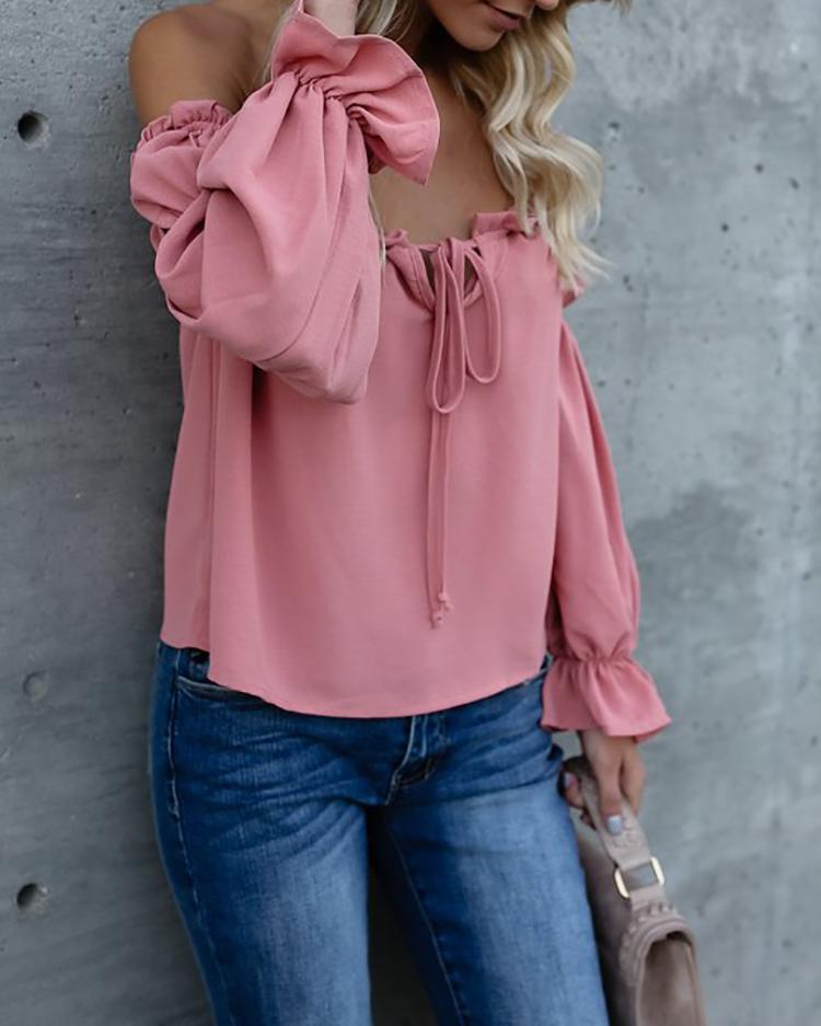 

Frilled Off Shoulder Casual Blouse - Pink