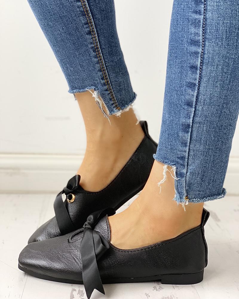 

Bowknot Design Casual Flat Shoes, Black